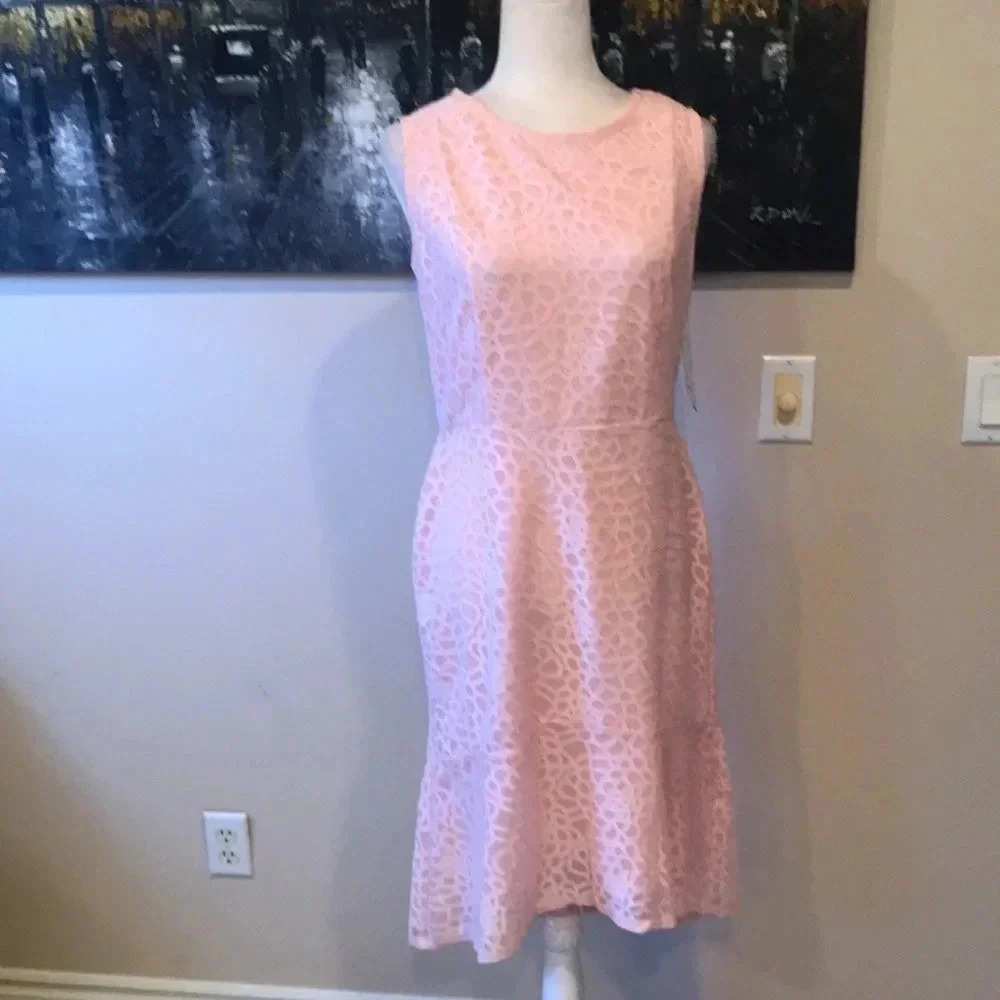 NWT Enfocus Studio Pink Lace Floral Pattern w/ Ruffled Style Hi-Low Hem-Size 10